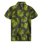 Dark Tropical Leaf Pattern Print Men's Short Sleeve Shirt