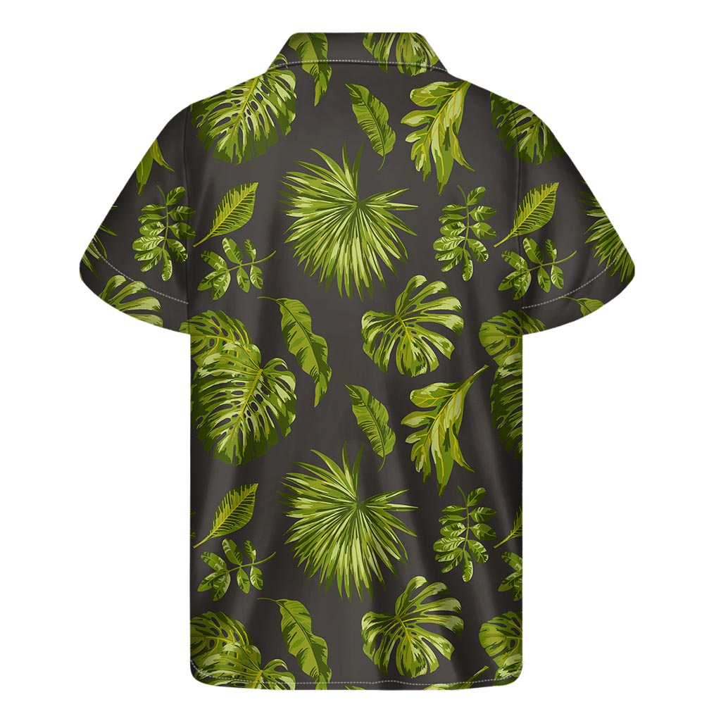 Dark Tropical Leaf Pattern Print Men's Short Sleeve Shirt