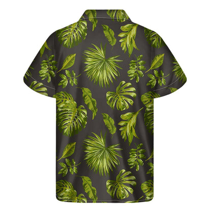 Dark Tropical Leaf Pattern Print Men's Short Sleeve Shirt