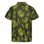 Dark Tropical Leaf Pattern Print Men's Short Sleeve Shirt