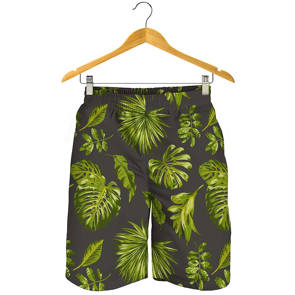 Dark Tropical Leaf Pattern Print Men's Shorts