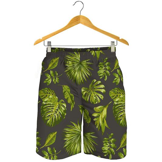Dark Tropical Leaf Pattern Print Men's Shorts