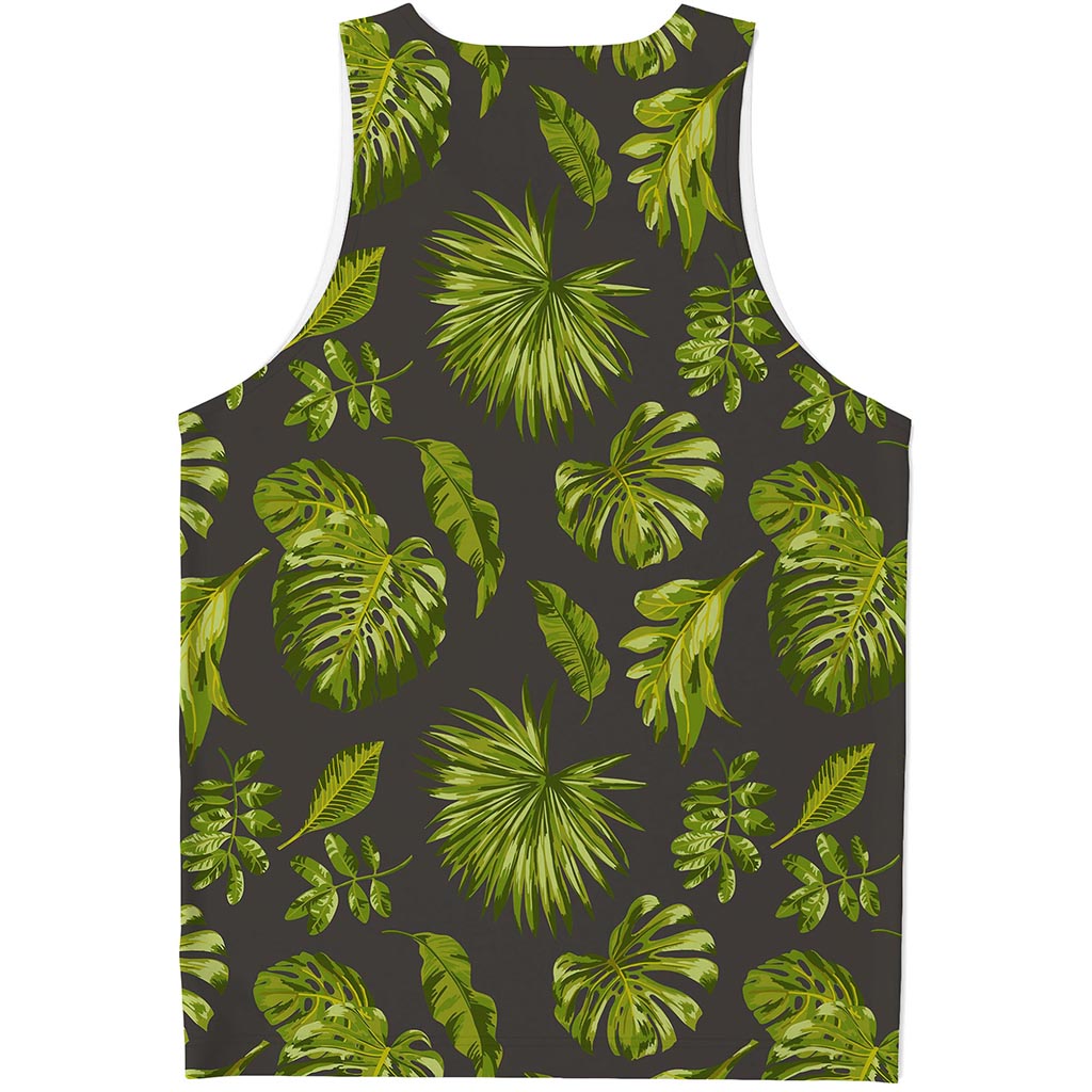Dark Tropical Leaf Pattern Print Men's Tank Top