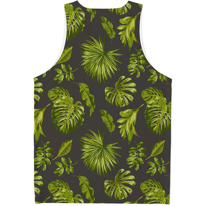 Dark Tropical Leaf Pattern Print Men's Tank Top