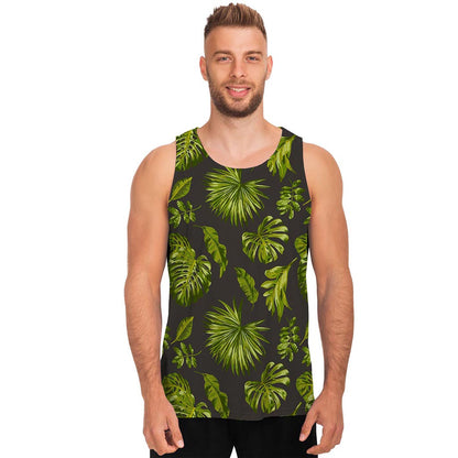 Dark Tropical Leaf Pattern Print Men's Tank Top