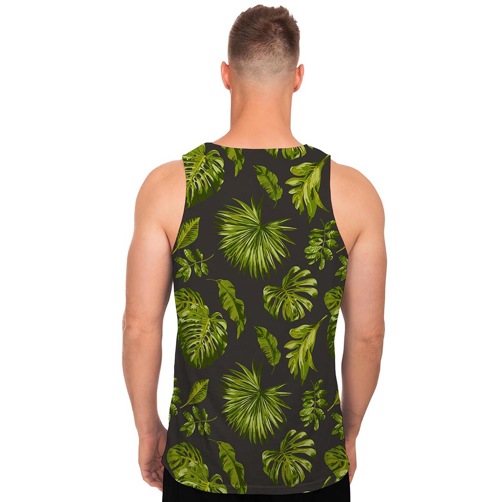 Dark Tropical Leaf Pattern Print Men's Tank Top