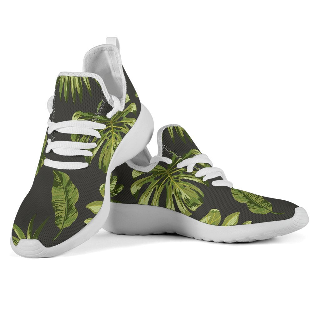 Dark Tropical Leaf Pattern Print Mesh Knit Shoes GearFrost