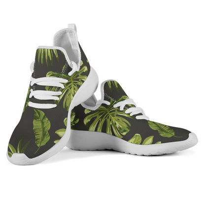 Dark Tropical Leaf Pattern Print Mesh Knit Shoes GearFrost