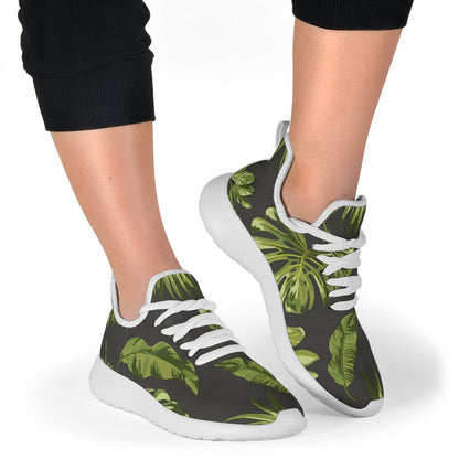 Dark Tropical Leaf Pattern Print Mesh Knit Shoes GearFrost
