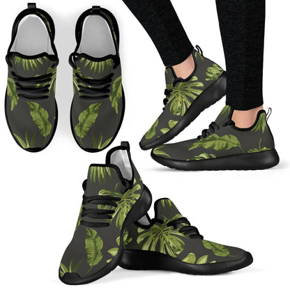 Dark Tropical Leaf Pattern Print Mesh Knit Shoes GearFrost