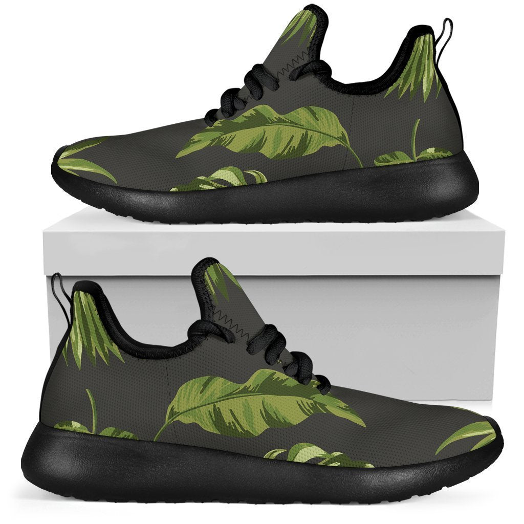 Dark Tropical Leaf Pattern Print Mesh Knit Shoes GearFrost
