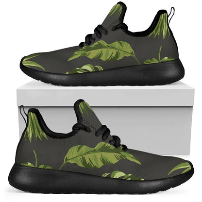 Dark Tropical Leaf Pattern Print Mesh Knit Shoes GearFrost
