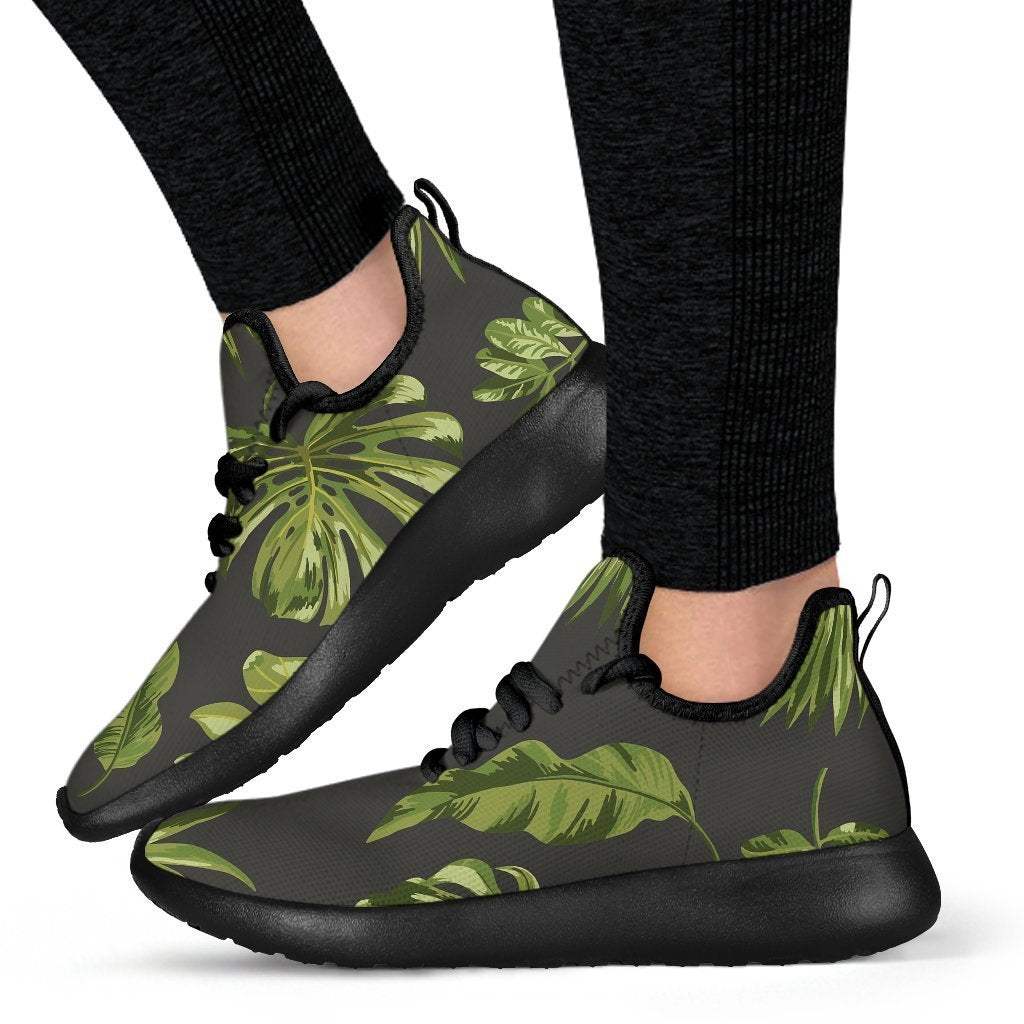 Dark Tropical Leaf Pattern Print Mesh Knit Shoes GearFrost