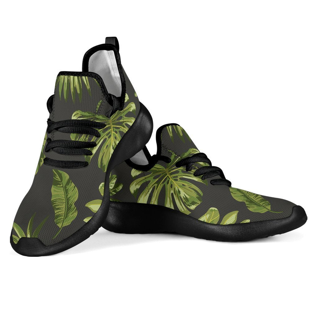 Dark Tropical Leaf Pattern Print Mesh Knit Shoes GearFrost
