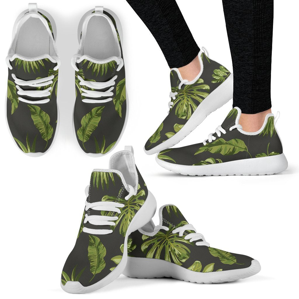 Dark Tropical Leaf Pattern Print Mesh Knit Shoes GearFrost