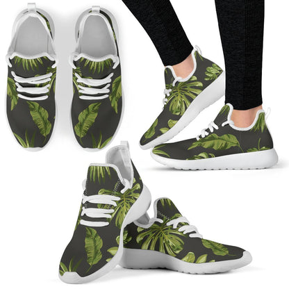Dark Tropical Leaf Pattern Print Mesh Knit Shoes GearFrost