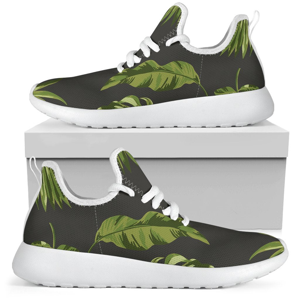 Dark Tropical Leaf Pattern Print Mesh Knit Shoes GearFrost