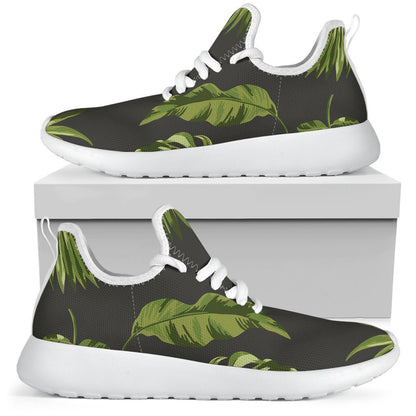 Dark Tropical Leaf Pattern Print Mesh Knit Shoes GearFrost