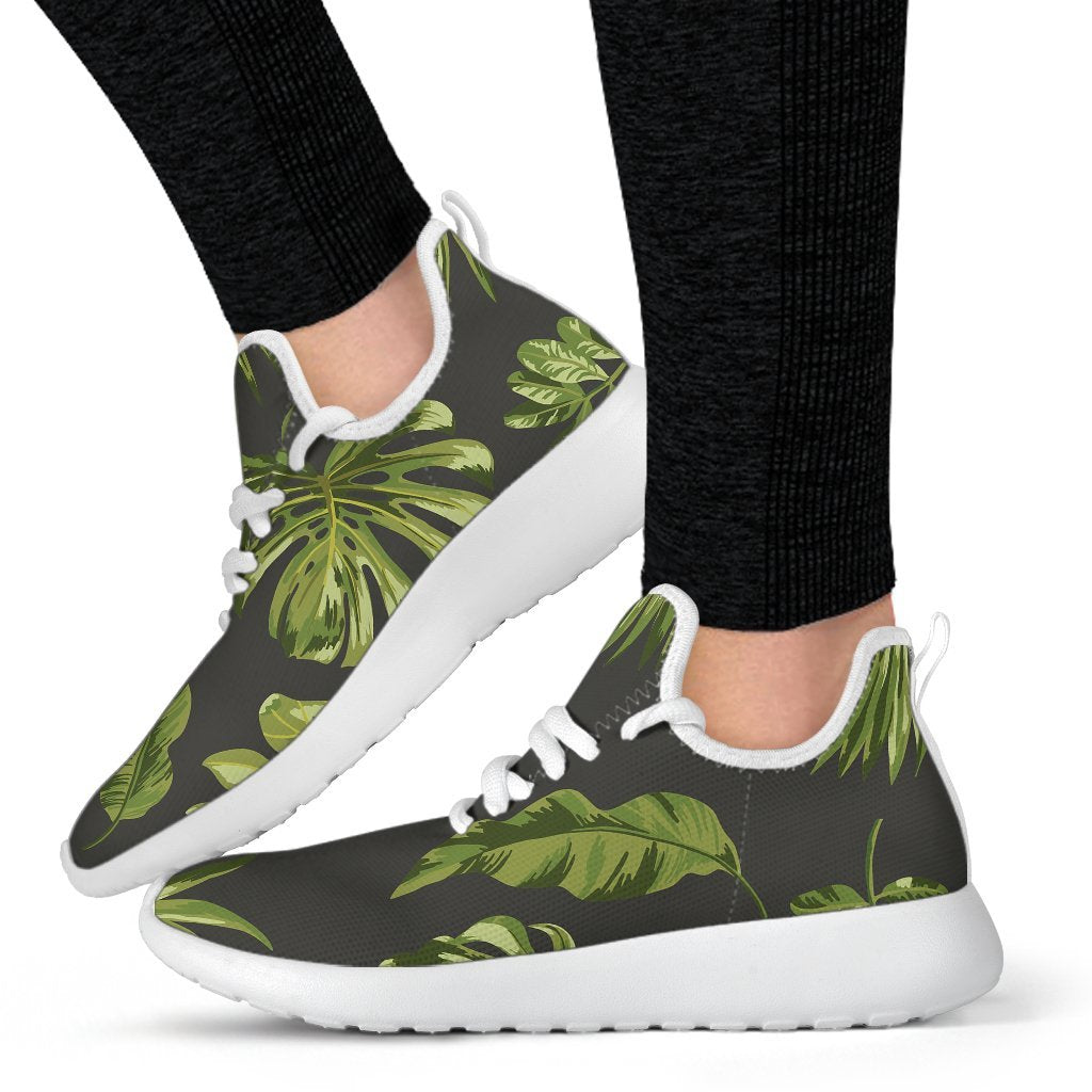 Dark Tropical Leaf Pattern Print Mesh Knit Shoes GearFrost