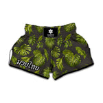 Dark Tropical Leaf Pattern Print Muay Thai Boxing Shorts