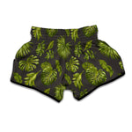 Dark Tropical Leaf Pattern Print Muay Thai Boxing Shorts
