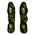 Dark Tropical Leaf Pattern Print Muay Thai Shin Guards
