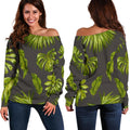 Dark Tropical Leaf Pattern Print Off The Shoulder Sweatshirt
