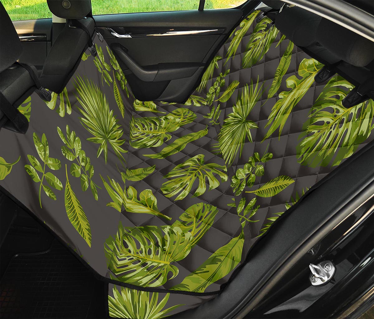 Dark Tropical Leaf Pattern Print Pet Car Back Seat Cover