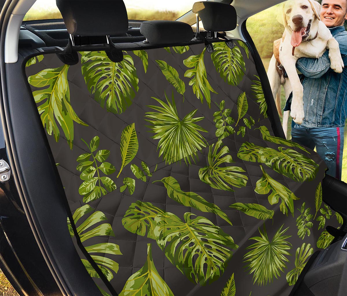 Dark Tropical Leaf Pattern Print Pet Car Back Seat Cover