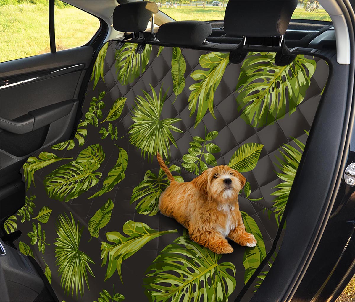 Dark Tropical Leaf Pattern Print Pet Car Back Seat Cover