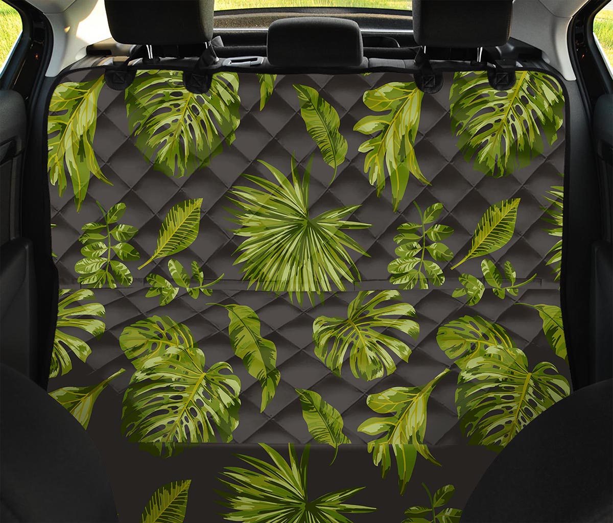 Dark Tropical Leaf Pattern Print Pet Car Back Seat Cover