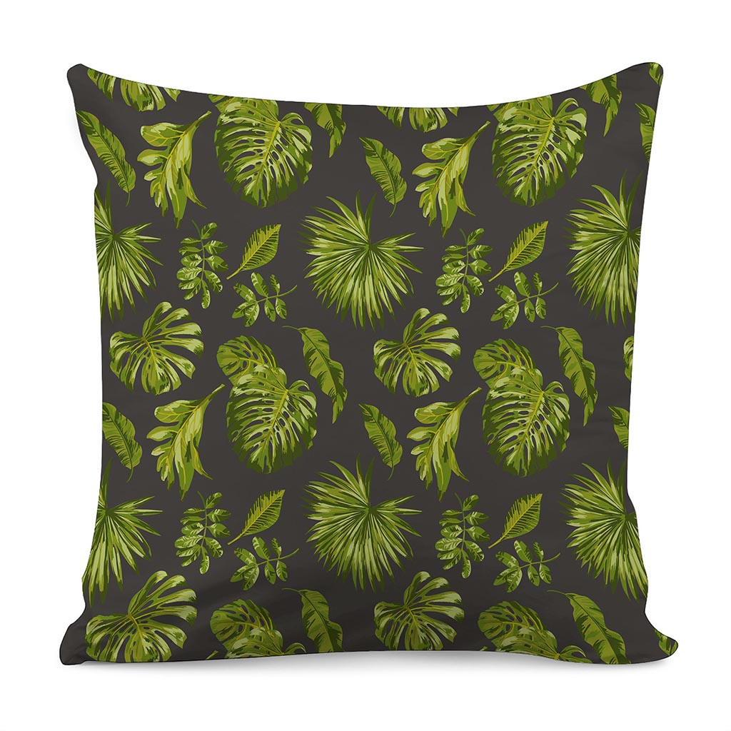 Dark Tropical Leaf Pattern Print Pillow Cover
