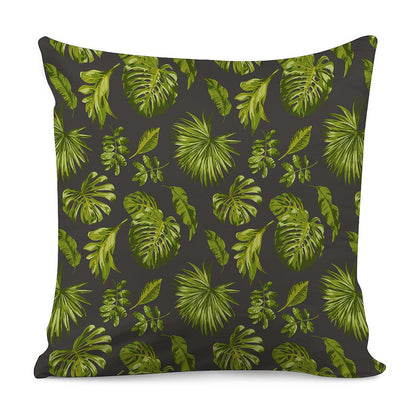 Dark Tropical Leaf Pattern Print Pillow Cover