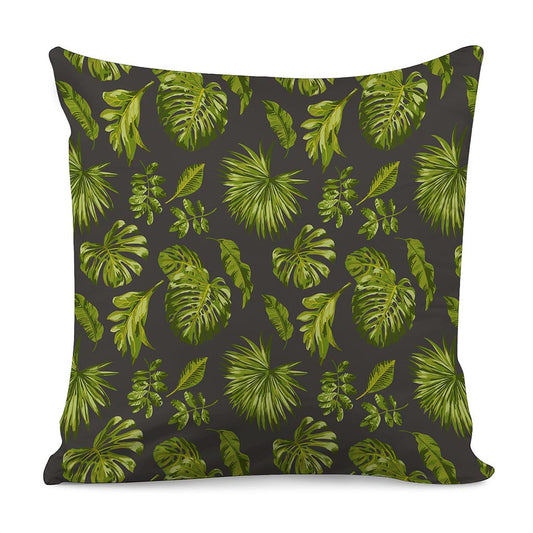 Dark Tropical Leaf Pattern Print Pillow Cover
