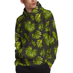 Dark Tropical Leaf Pattern Print Pullover Hoodie