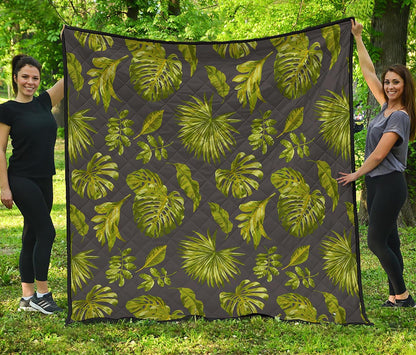 Dark Tropical Leaf Pattern Print Quilt