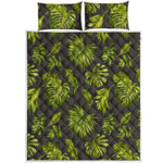 Dark Tropical Leaf Pattern Print Quilt Bed Set