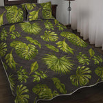 Dark Tropical Leaf Pattern Print Quilt Bed Set