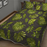 Dark Tropical Leaf Pattern Print Quilt Bed Set