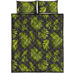 Dark Tropical Leaf Pattern Print Quilt Bed Set