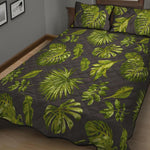 Dark Tropical Leaf Pattern Print Quilt Bed Set