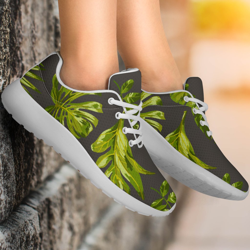 Dark Tropical Leaf Pattern Print Sport Shoes GearFrost