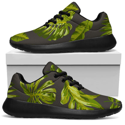 Dark Tropical Leaf Pattern Print Sport Shoes GearFrost