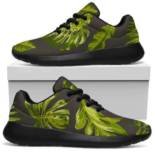 Dark Tropical Leaf Pattern Print Sport Shoes GearFrost