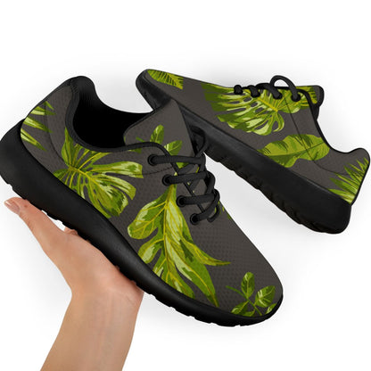 Dark Tropical Leaf Pattern Print Sport Shoes GearFrost