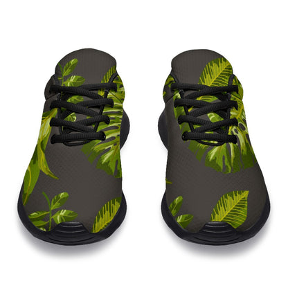 Dark Tropical Leaf Pattern Print Sport Shoes GearFrost