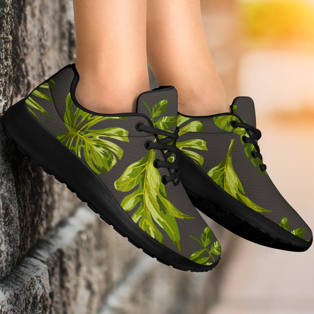 Dark Tropical Leaf Pattern Print Sport Shoes GearFrost
