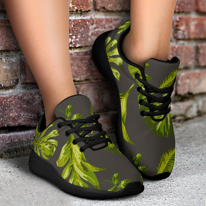 Dark Tropical Leaf Pattern Print Sport Shoes GearFrost