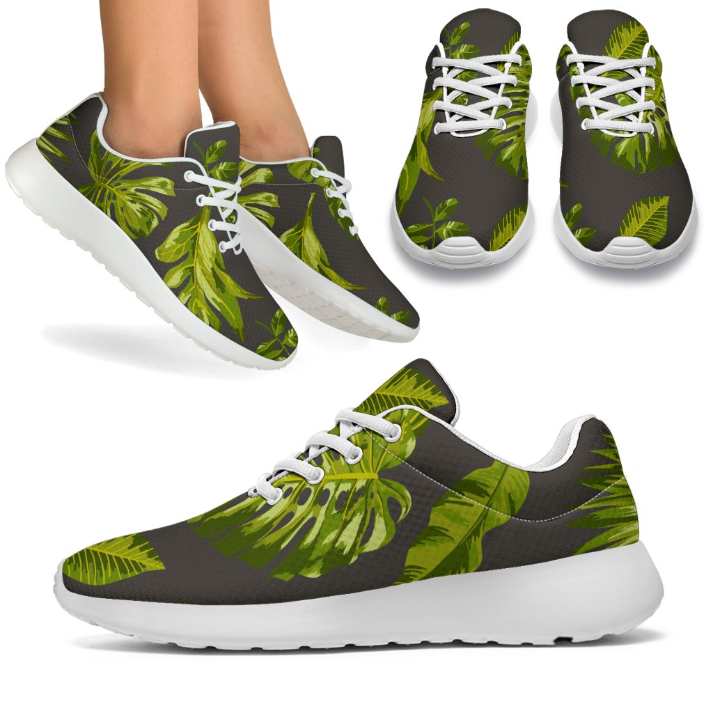 Dark Tropical Leaf Pattern Print Sport Shoes GearFrost