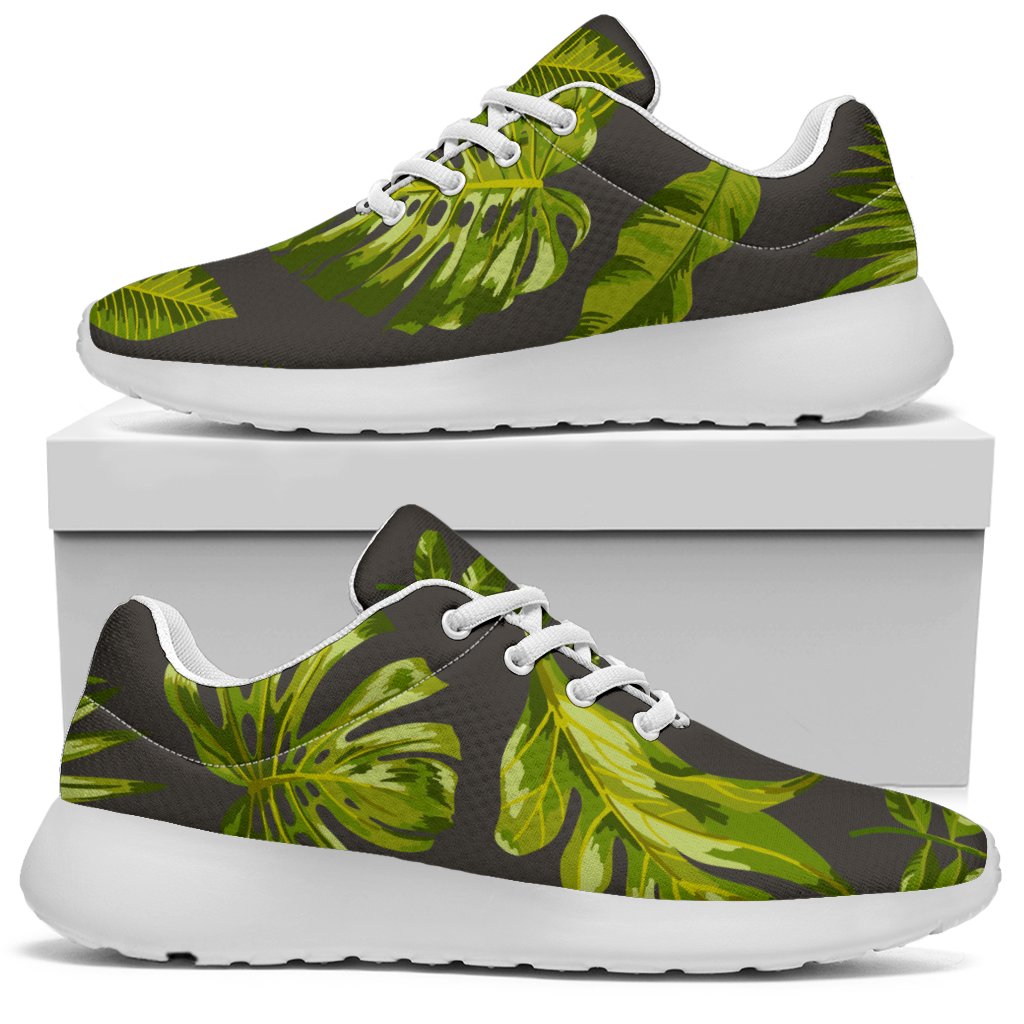 Dark Tropical Leaf Pattern Print Sport Shoes GearFrost
